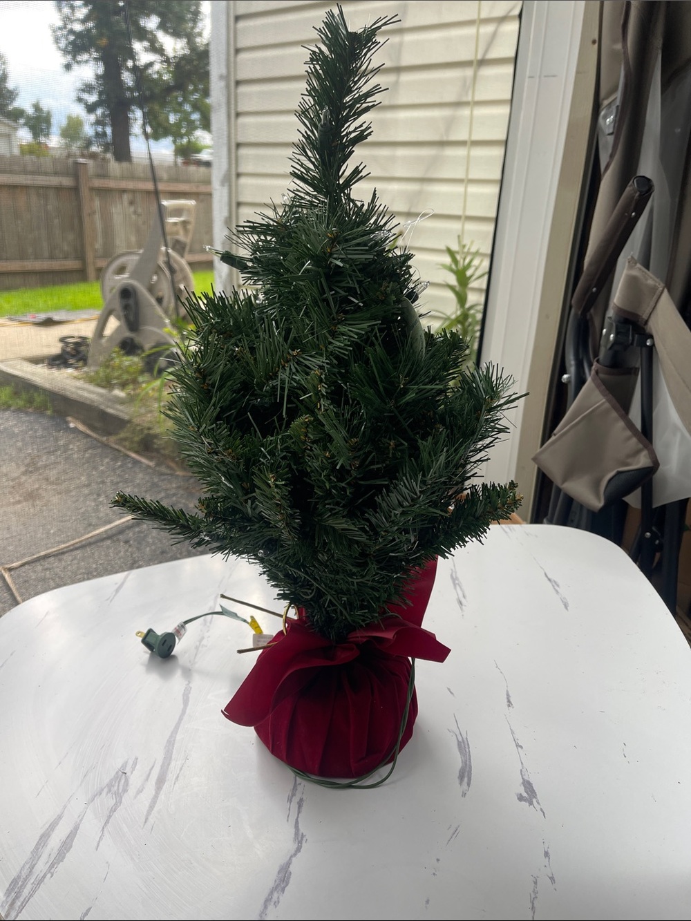 Mini Artificial Pine Holiday Tree with Red Fabric Base